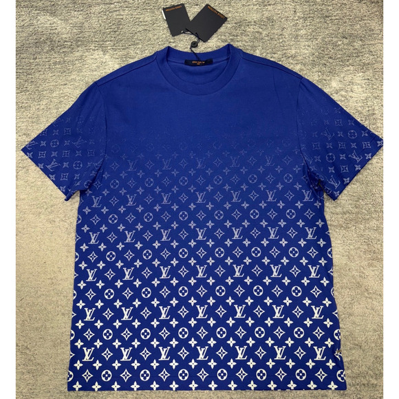 Louis Vuitton Monogram Gradient Blue White Logo Short Sleeve T-Shirt Large L - Picture 4 of 15